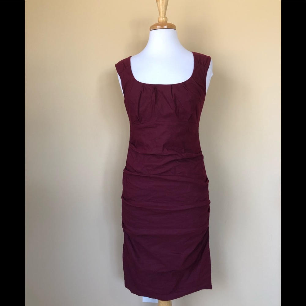 Eileen Fisher Burgundy Stretch Ruched Dress Sz 6